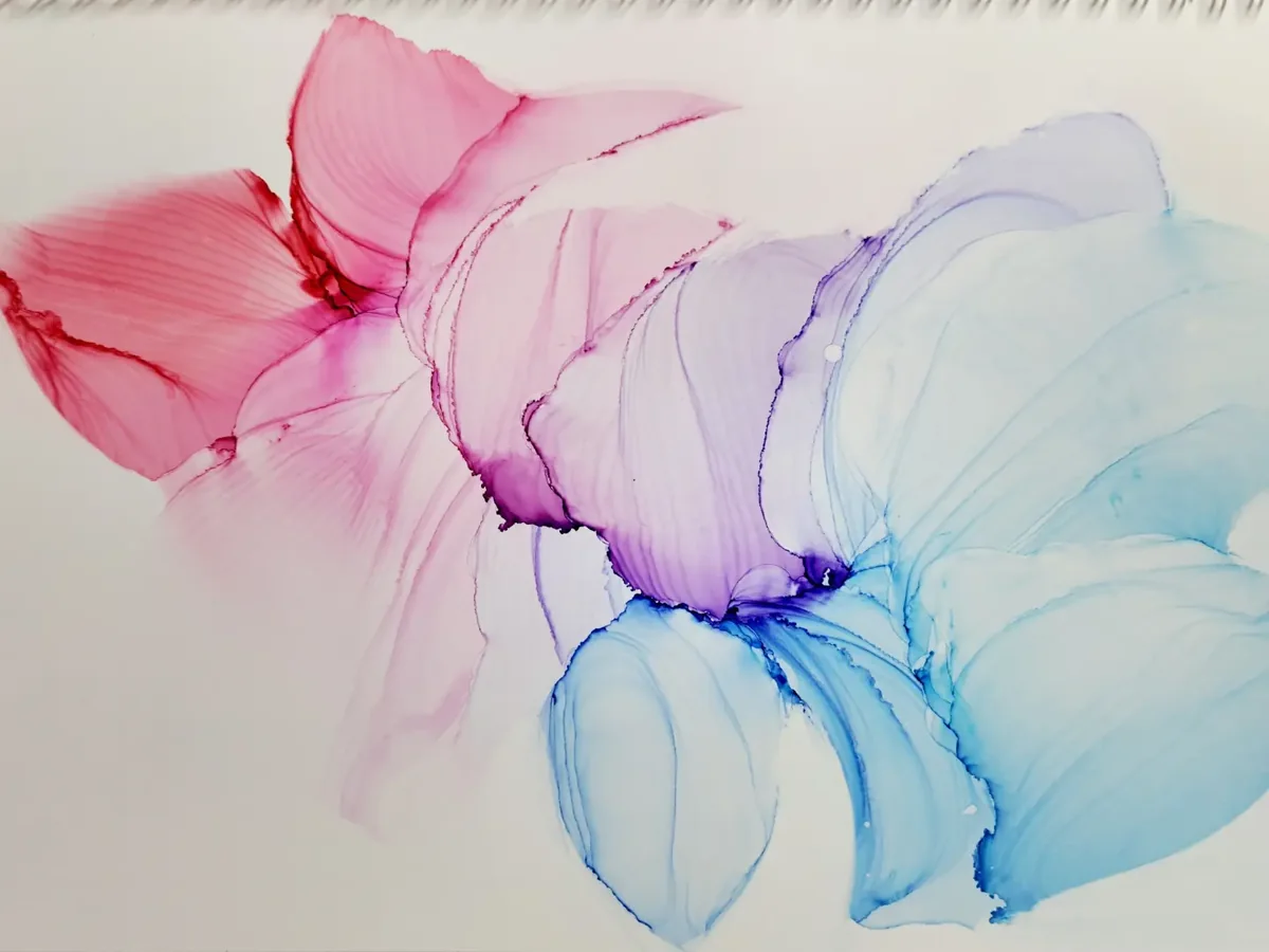 Fond d'encre à l'alcool, rose et bleu